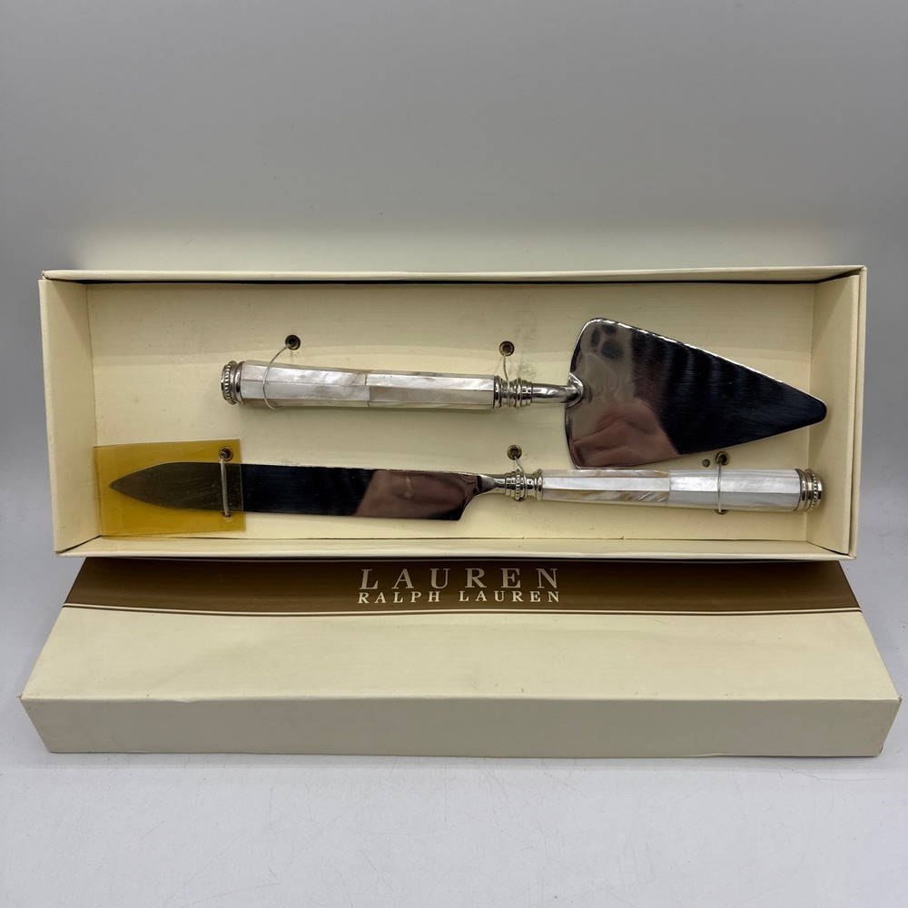 Lauren Ralph Lauren Cake Serving Set Stainless Wedding Mother of Pearl READ DISC